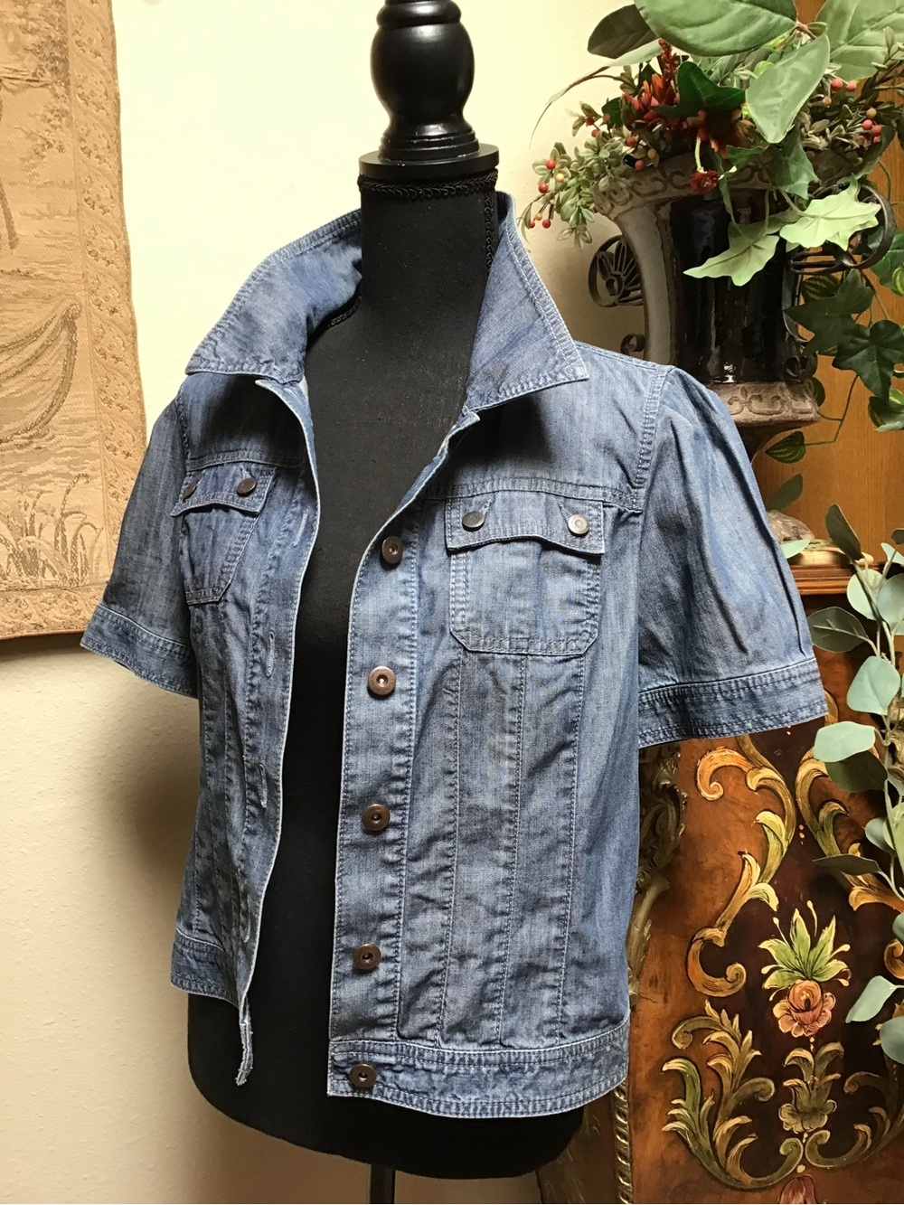 Ann Taylor LOFT Short-Sleeve Denim Jacket - Light Blue